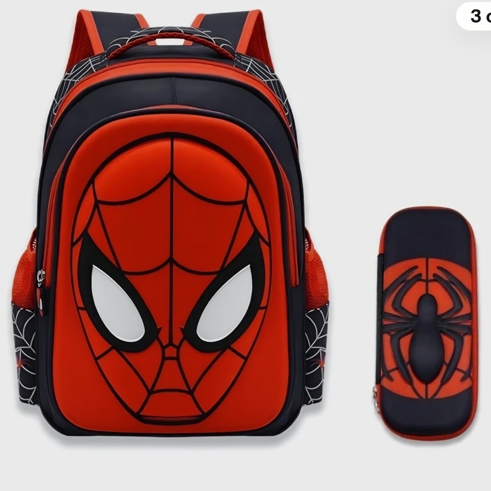 Spider-Themed Red and Black Kids Backpack Set